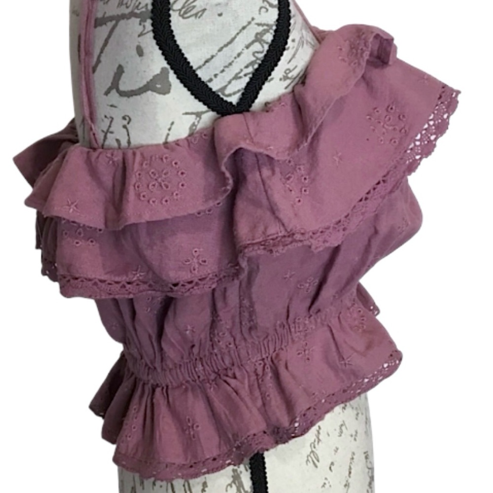 American Eagle Outfitters Embroidered Mauve Ruffle Blouse XS/S/M